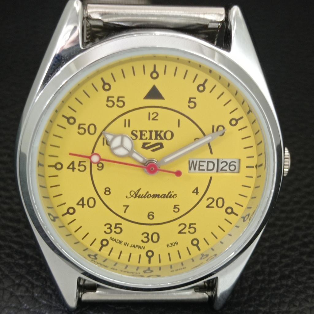 JAPAN VINTAGE REFURBISHED SEIKO 5 AUTOMATIC MENS YELLOW DIAL WATCH a444644-1