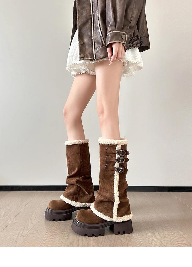 10Cm ultra-thick-soled trouser boots women's winter small height-increasing Merad hairy button boots