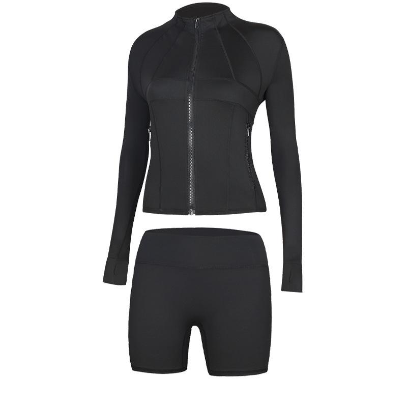 Women's High-Waist Yoga Set: Stand-Up Collar, Tummy Control, Zip, Long-Sleeve for Running & Fitness