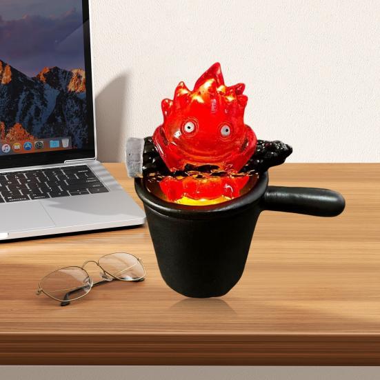 Adorable Calcifer Lamp Statue Night Light Cartoon Shape Warm Orange Flame Light Bedroom Office Decoration