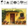 2D Backdrop with Bright Yellow Mediterranean House, Wooden Door, Climbing Ivy & Red Rose Pots