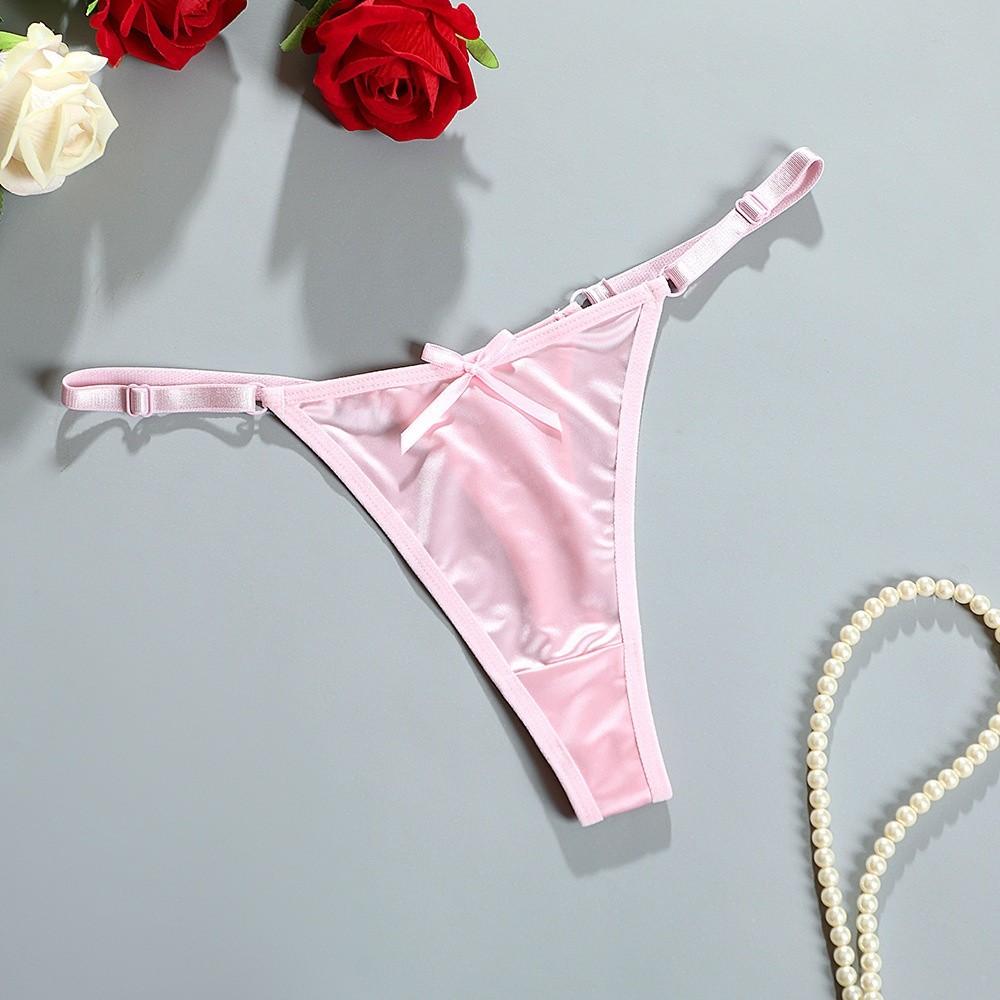Transparent Sheer Satin Bow Thong G Strings Romantic T Panties Fashion Brocade Briefs Women Home