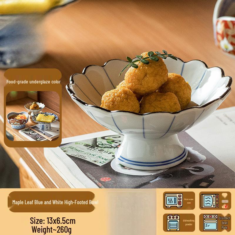 Retro Japanese High-Footed Dessert Bowl - Ceramic Dim Sum Tableware