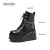 High Platform Women's Ankle Boots Black PU Leather Side Zip Chain Decor Ladies Punk Botines  Women Autumn Boots Size 35-43