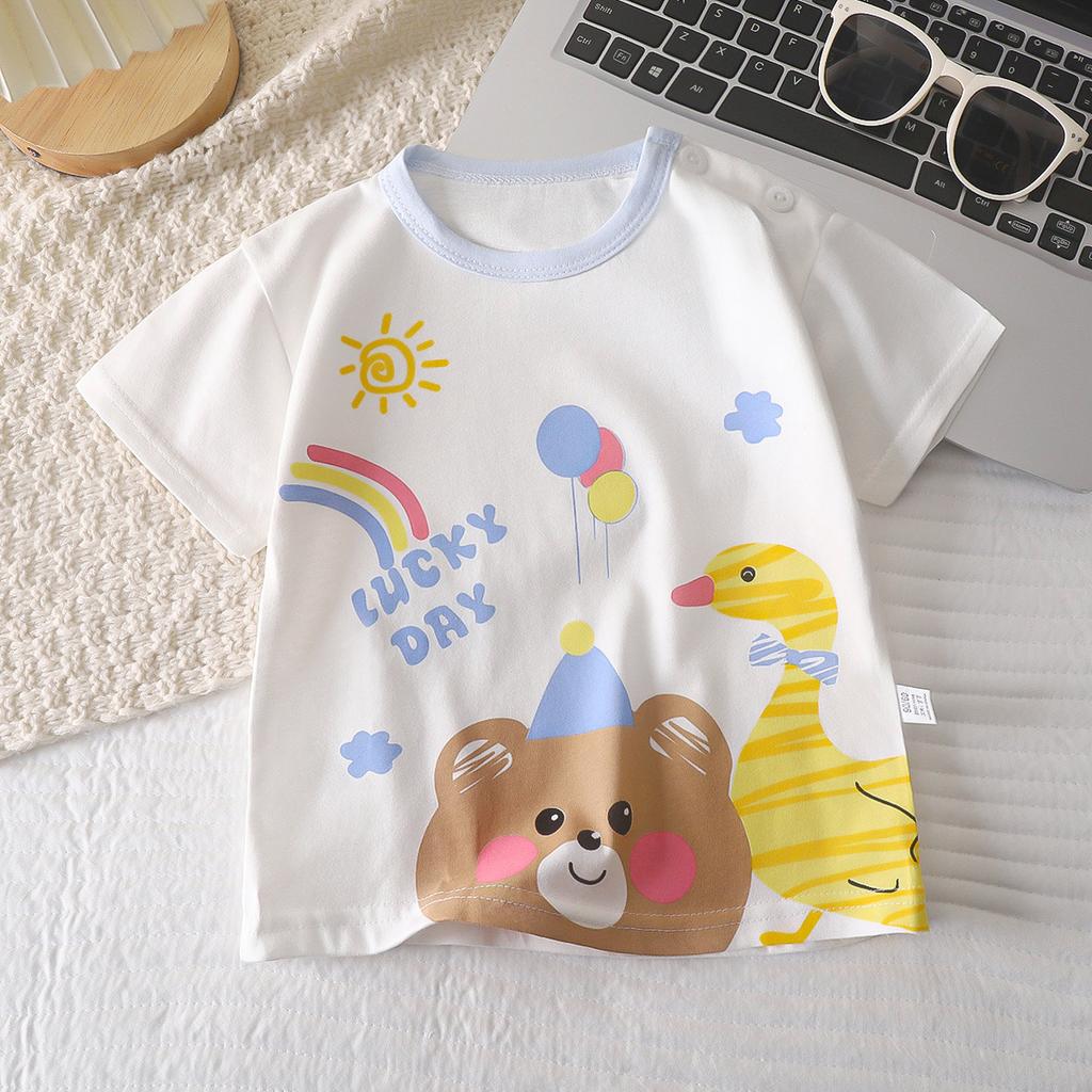 Kortärmad T-shirt för barn Bomull Sommar Babykläder Pojkars Tunn Stil Flickors Topp