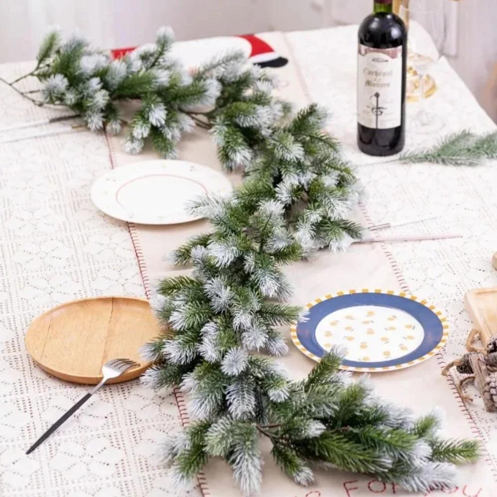 1pcs Artificial Christmas Garland Pine Cypress white and green Garland Seasonal Plants for Holiday Xmas Outdoor Winter Decor