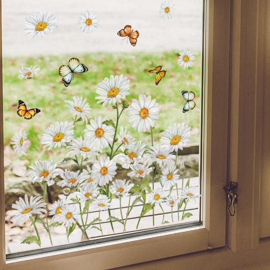 Spring Summer Flowers Window Clings Butterfly Wildflowers Window Decal Double-Side Floral Static