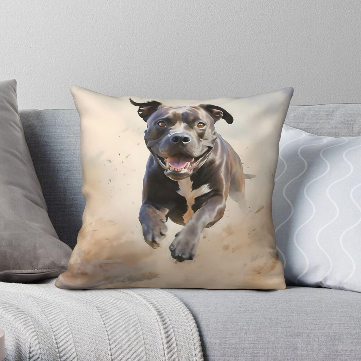 Lu Xika Chen Unisex Staffordshire Bull Terrier Pillowcase Polyester Linen Velvet Pattern Zip Decor Throw Pillow Case Car Cushion Case 18