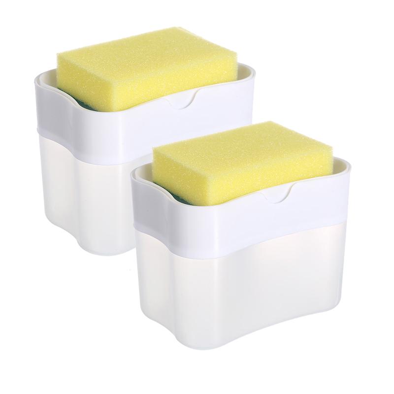 1-3pc Press Soap Dispenser Box Kitchen Liquid Soap Dispenser with Sponge Holder Dish Soap Dispenser Manual Soap Pump Clean Tool