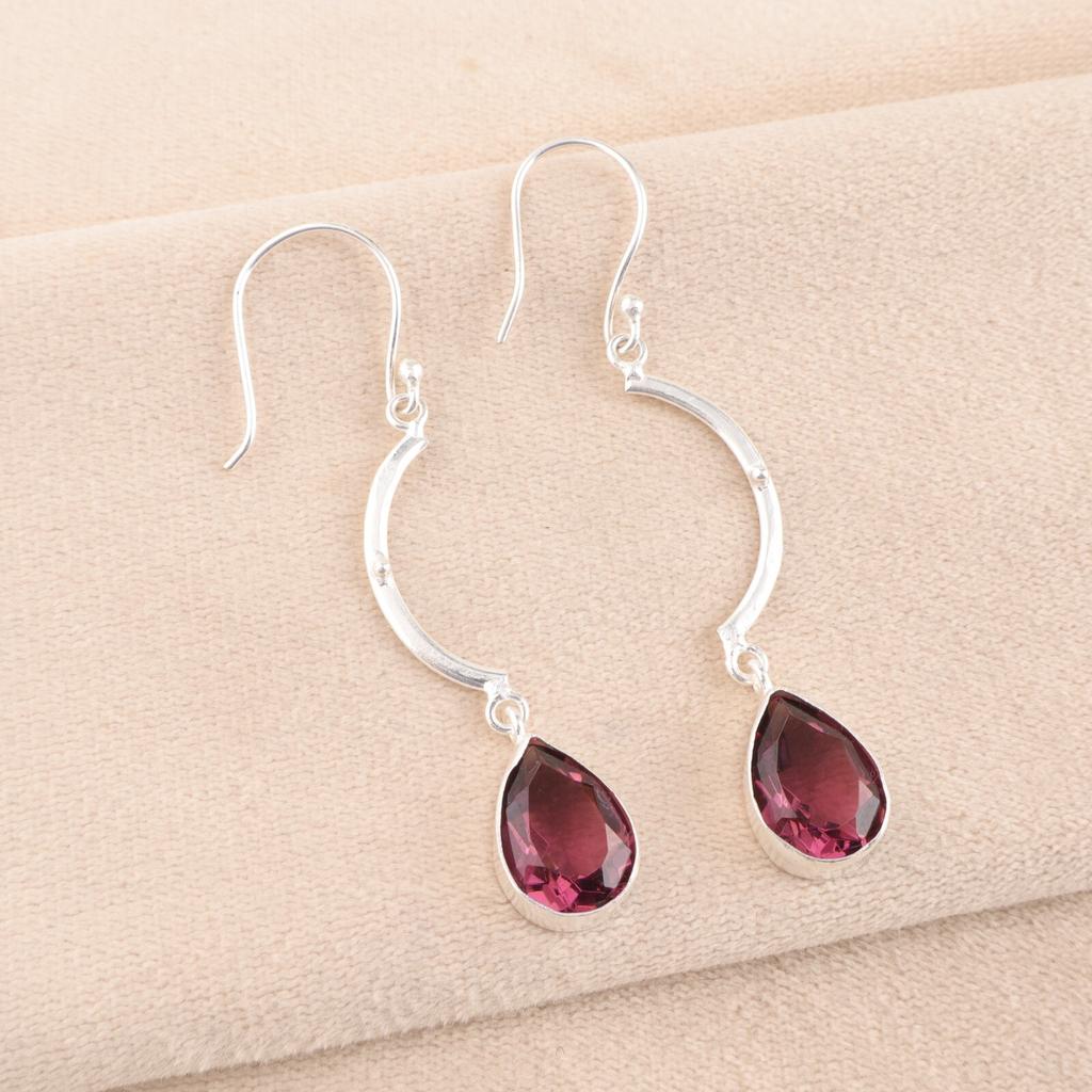 Rhodolite Gemstone 925 Solid Silver Jewelry Handmade Dangle/Drop Earrings 2.60" EE-43-39