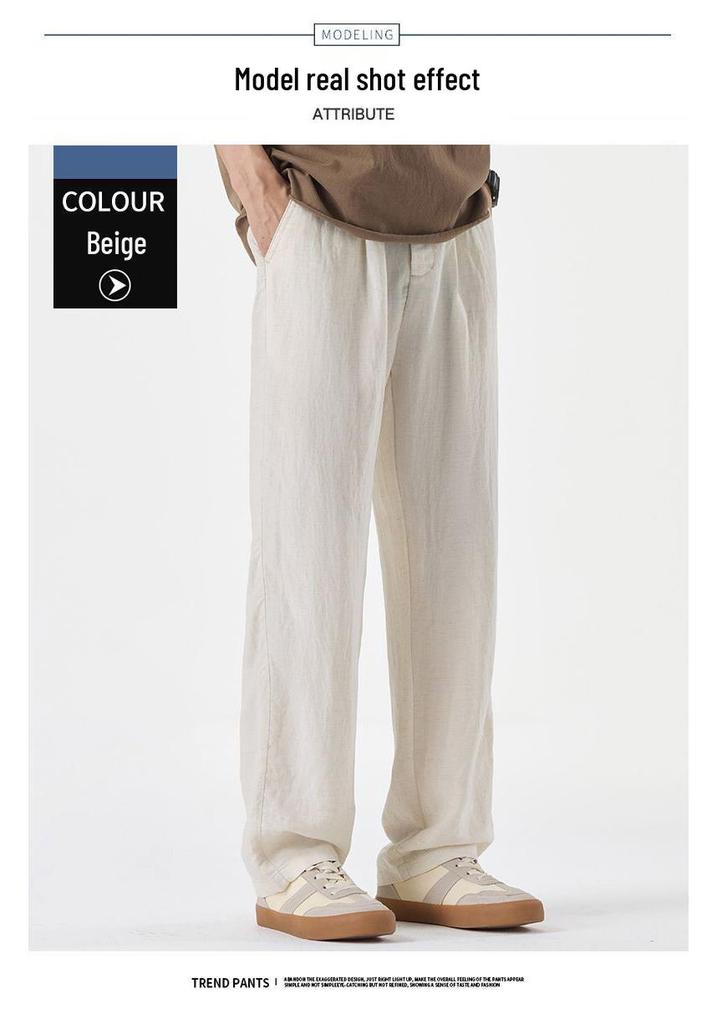 Men's Premium Tencel Linen Summer Pants - Lightweight, Wrinkle-Resistant, No-Iron, Loose Fit, Straight Leg Trousers.
