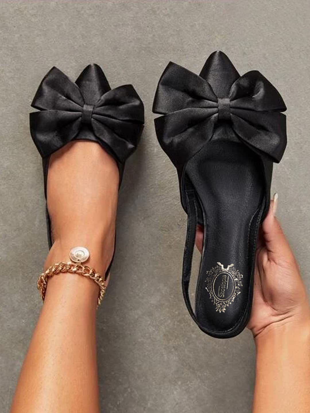 

Shoetopia Front Bow Dcor Pointed Toe Flat Black Sandals For Women & Girls /Uk3-Eu36 3 UK