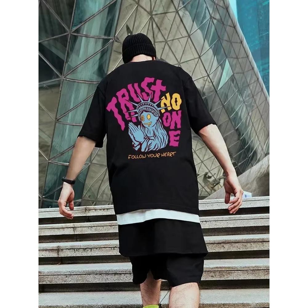 Lato Nowy Casualowy Luźny T-shirt z Krótkim Rękawem Męska Moda Luźny Nadruk Duży 8XL Hip Hop Odzież dla Pary Pół Rękawa Bawełniany Top