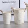 Vintage White Metal Planter Pot with Rope Handles 21cm Tall Drainage Hole Retro Style Flower Pot