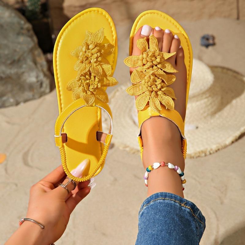Damen Sommer Bohemian Floral Elastische Slip-On Flache Strand Zehentrenner Sandalen, Lässige Komfort Schuhe, In Großen Größen Erhältlich.