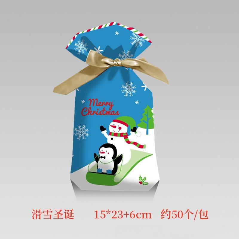 1pack 50pcs Cute Drawstring Bag Christmas Drawstring Pocket Snowflake Crispy Biscuit Gift Packaging Bags Candy Gift Lucky Bags
