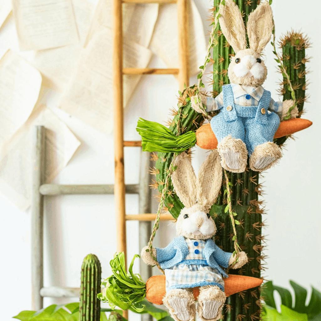 Easter Bunny Pendant Swing Bunny Figurine Hanging Rustic Swing Rabbit Hanging Ornament for Bedroom Office Ornament