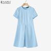 ZANZEA Womens Summer Casual Round Neck Short Sleeve Dress