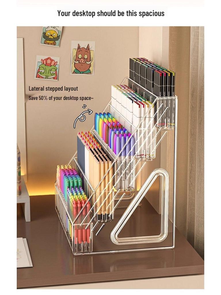 Large Capacity Acrylic Pen Holder for Watercolor and Drawing Pens - Compartmented Storage and Display Rack