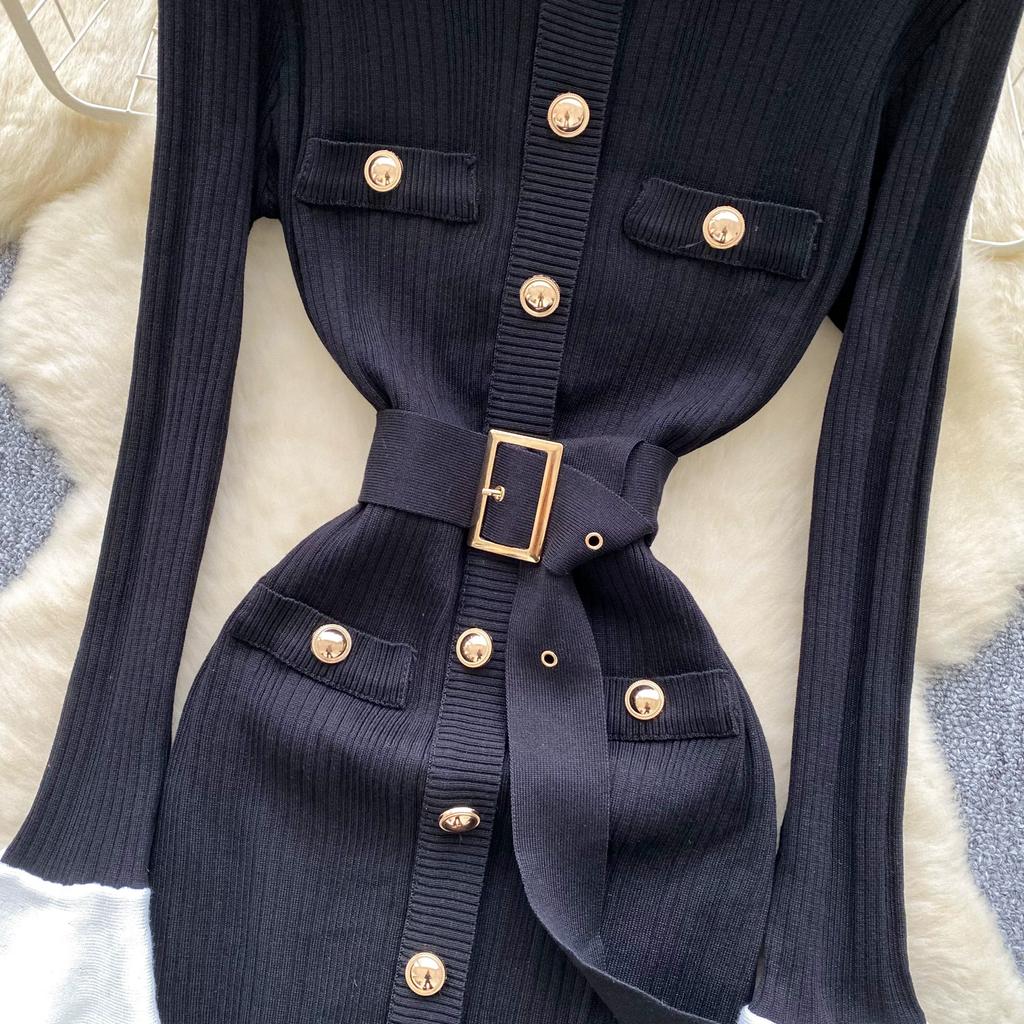 Podzim Zima Dámský Svetr s Dlouhým Rukávem Pletený Vánoční Párty Šaty Mini Krátké Pouzdrové Bodycon Šaty s Páskem