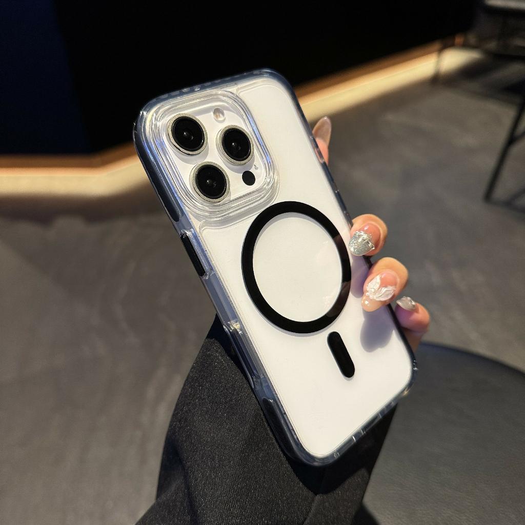 For iPhone 16 Pro Case Compatible with MagSafe TPU PC Clear Phone Cover with Metal Buttons