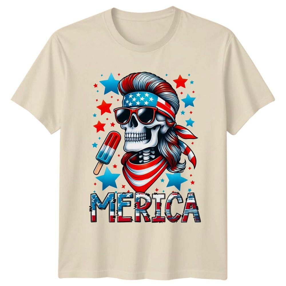 Funny America Patriotic Skeleton TShirt With Popsicle