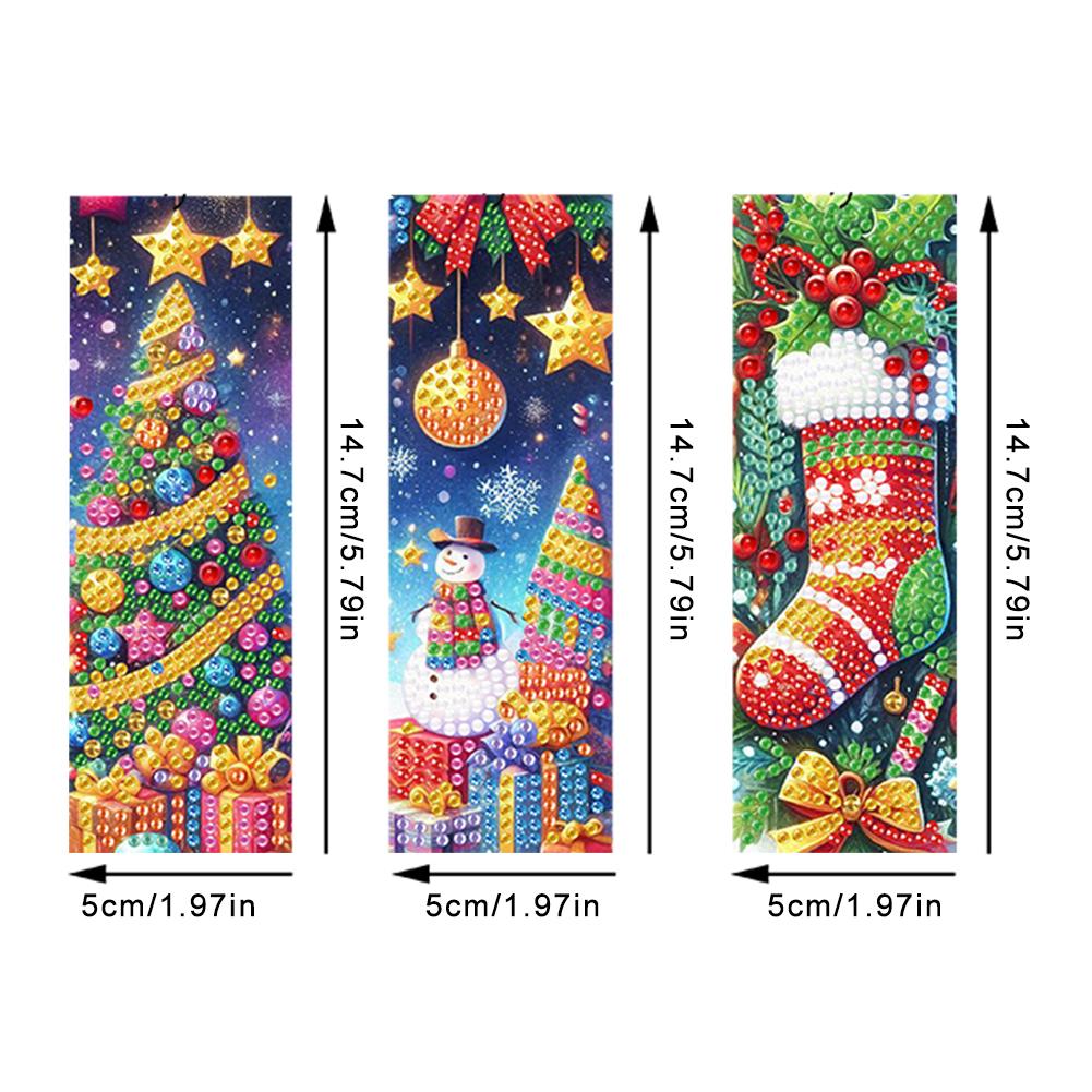 3Pcs Special Shaped Animal Flower Christmas Diamond Bookmark Art Project Diamond Painting Bookmark Making Kit for Reading Lover
