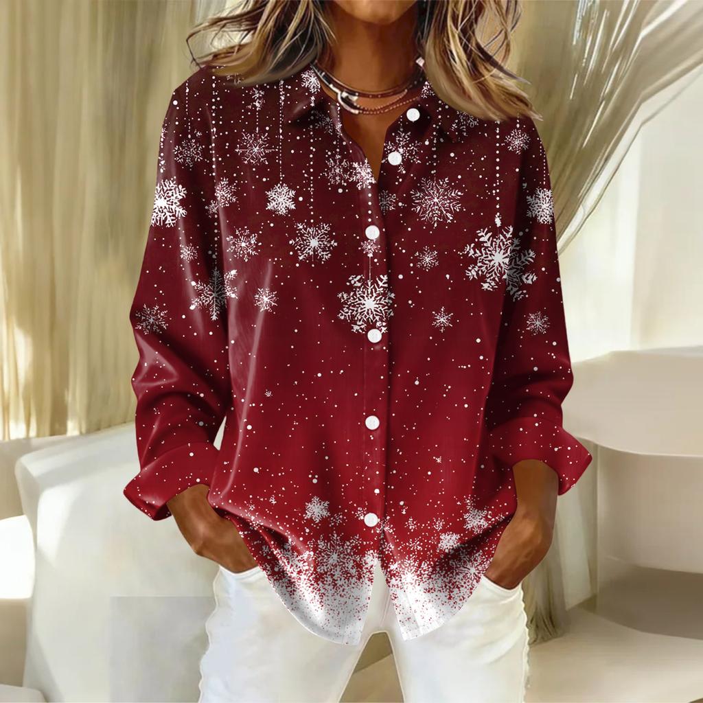 Women's Shirt With Floral Print Buttons, Long Sleeved Casual Regular Shirt Blouses Casual Plus Size Basic Tops