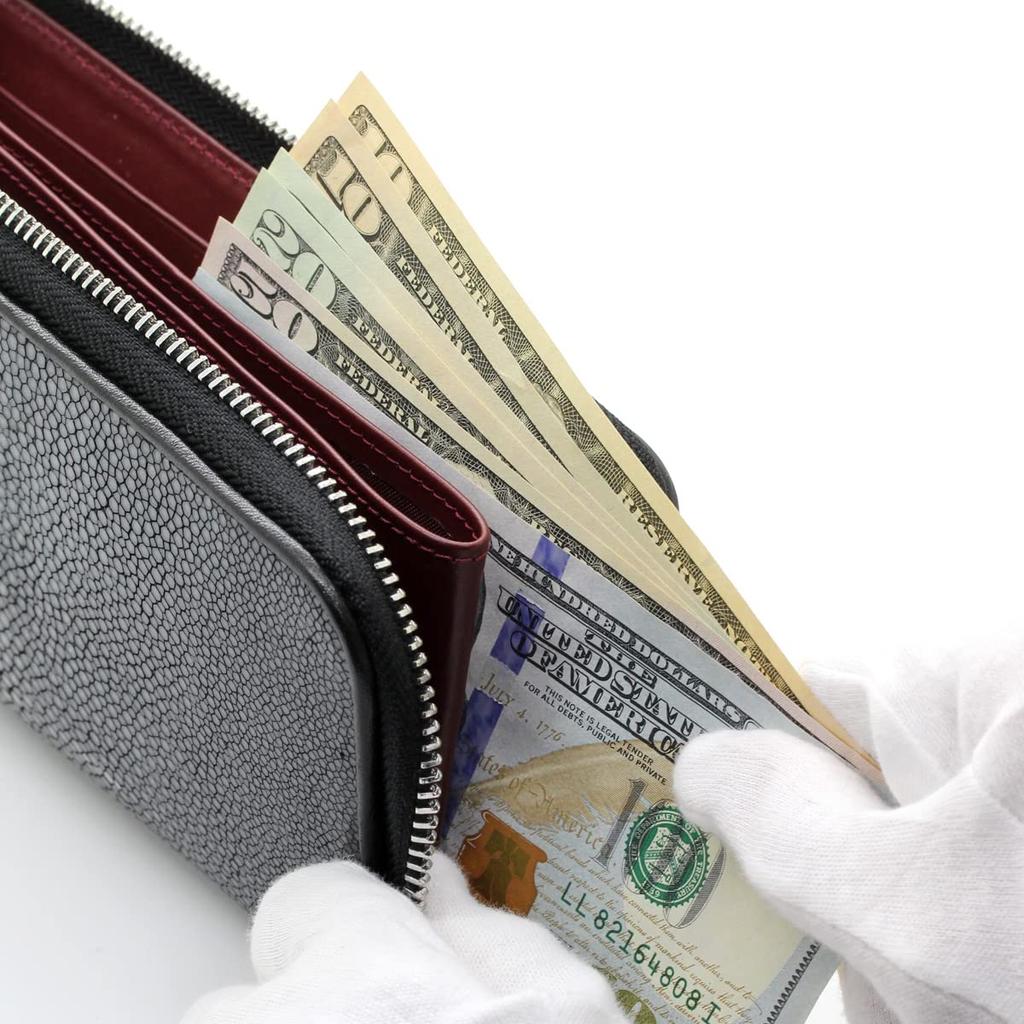 [Revetta] Stingray Leather Long Wallet, Wine Red Interior, YKK Zipper, Galusha (Stingray) Leather, Black, Men's & Women's, Genuine Leather [192stw-2]