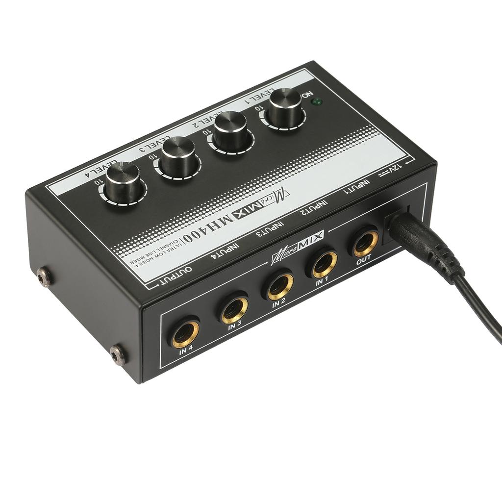 Mini mélangeur audio à 4 canaux à très faible bruit MH400, avec entrées TS 1/4 de pouce et Volume de sortie