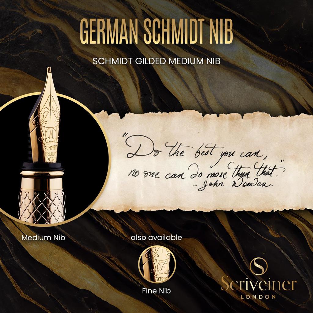 Scriveiner Premium Fountain Pen Gold Brass Finish Luxury British Made
