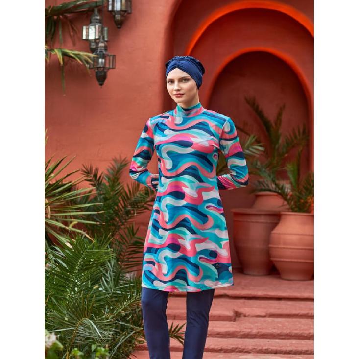 Summer modest swimwear set floral print - long sleeve tunic and full length leggings set - muslin swimwear - UV protection beachwear - summer burkini