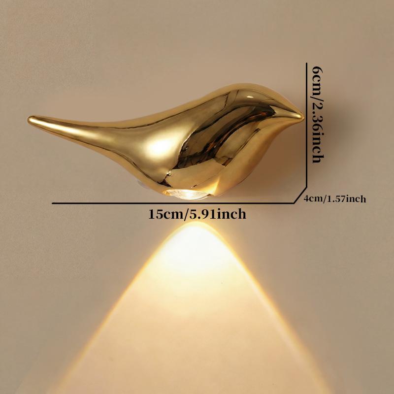 Luxury Gold Bird Shape LED Night Light, Magnetic Motion Sensor Wall Sconce, Rechargeable Dimmable Night Lamp for Home Decor