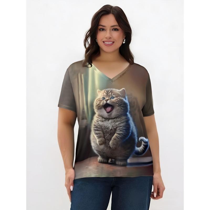 Letní móda Ženy Halenka Kreslená Trička Zvířecí Trička Ležérní Dámy Ženský Top S Výstřihem Legrační Krátký rukáv Topy s volným základem