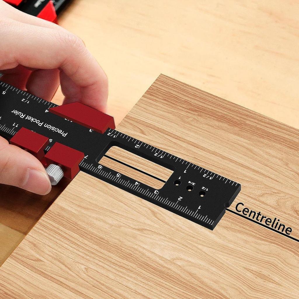 Woodworking Ruler with Slide Stop Portable inch and Metric Professional Square Ruler Marking Ruler Adjustable Sliding Ruler