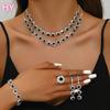 HY  Women's 3 Piece Luxury Set Fashionable Shiny Rhinestone Necklace Earrings Bracelet for Anniversaries Party Gift