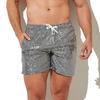 Men Gym Shorts Drawstring Elastic Waist Sequin Solid Color Soft Breathable Quick Dry Fitness Jogging Exercise Beach Sportswear Shorts