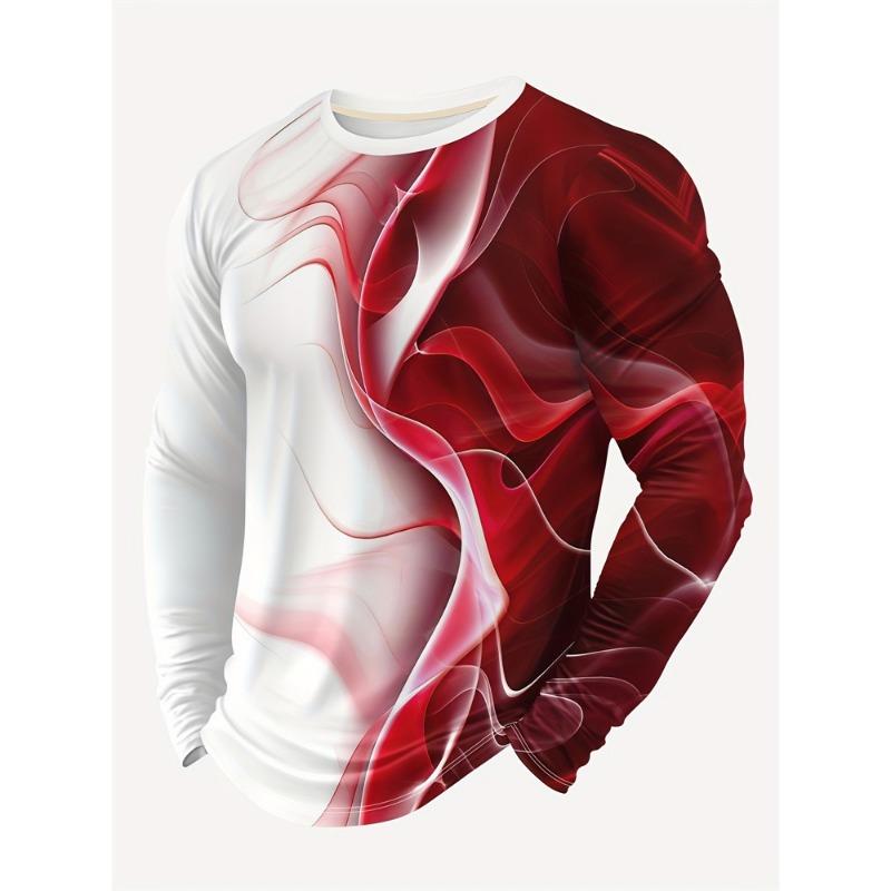 3D Floral Print Men's Long-sleeved Shirt Autumn-winter Casual Men's Warm T-shirt Outdoor Street Men's Fashionable T-shirt