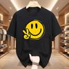 Unisex Casual Short Sleeve Crew Neck TShirt Joyful Face SMILE Graphic Print Summer Top Comfort Ladies TShirt Playful Design
