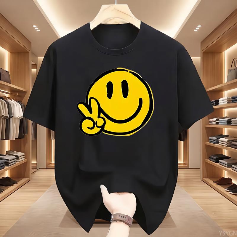 Unisex Casual Short Sleeve Crew Neck TShirt Joyful Face SMILE Graphic Print Summer Top Comfort Ladies TShirt Playful Design
