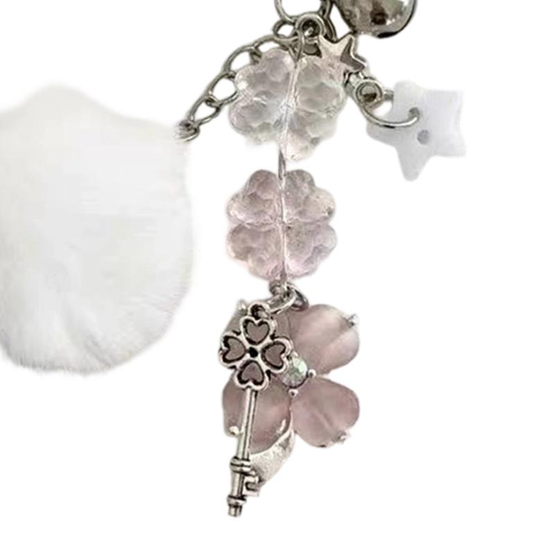 Vintage Four Leaf Grass Charm Keychain With Millennial Star Design Beaded Retro Accessory For Phone Bag Gift