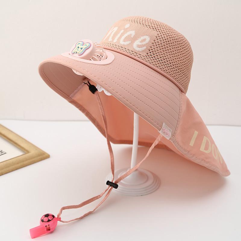 Dziecięcy Kapelusz z Wentylatorem Lato Chłopiec Outdoor Kapelusz Przeciwsłoneczny z Szerokim Rondem Dziewczynka Kapelusz Chroniący Przed Słońcem z Szalem z Pustym Wierzchem Ochrona UV