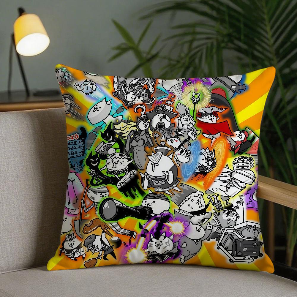 Cartoon The BBattle Cats Pillow Case Square DoubleSided Printing Sofa Cushion Cover Pillowcase Bedroom Bedside