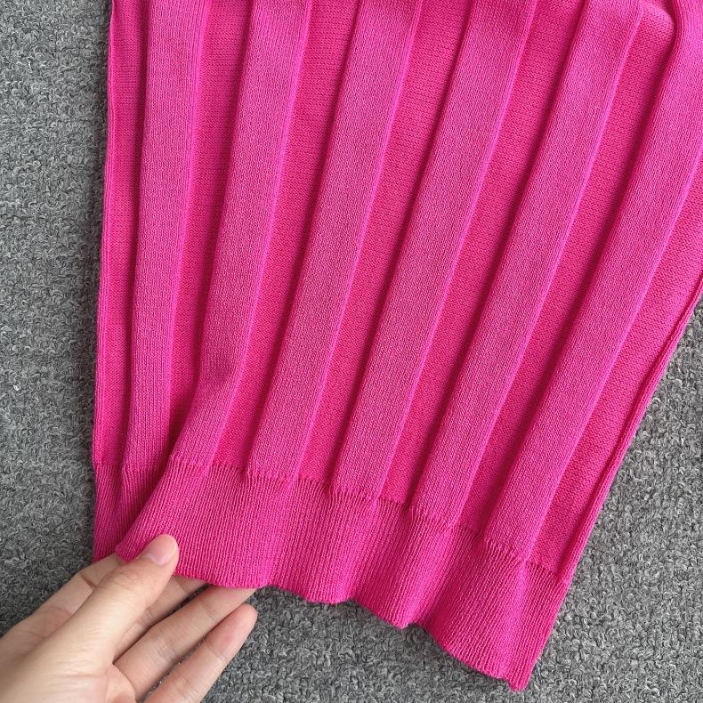 Pure Desire Top Women's Heavy Industry Beads Slim-fitting Short Sexy Off-the-shoulder Neck Sling Vest Women's Versatile Knitted Sweater Tide