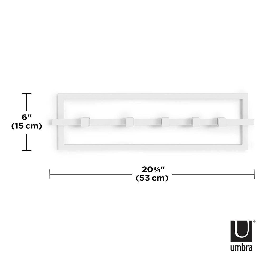 Umbra CUBIKO Wall Hooks, 5-Row, Adjustable Width, Wall-Mounted, White, 21016881660