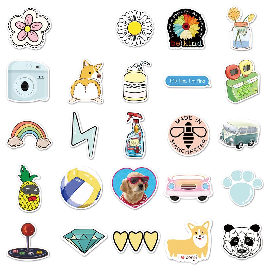 50 Cute Waterproof VSCO Cartoon Stickers for Earphone Cases, Mirrors, Bottles
