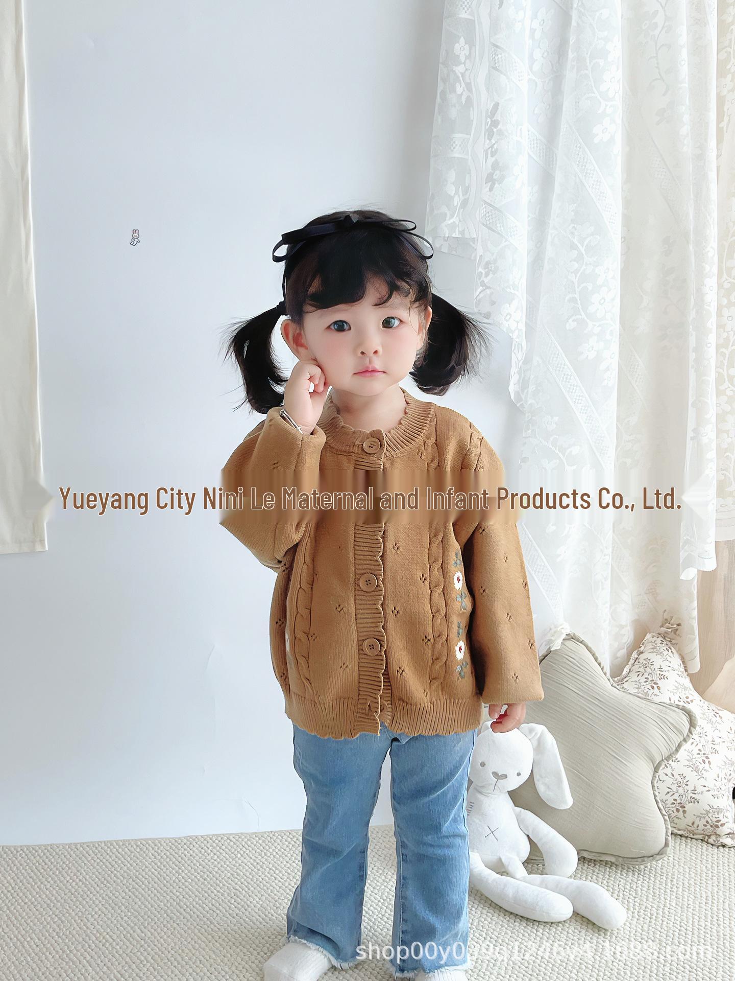 

Кардиган вязаный для девочки в корейском стиле - Осенне-зимний свитер с вышивкой для новорожденной 90cm