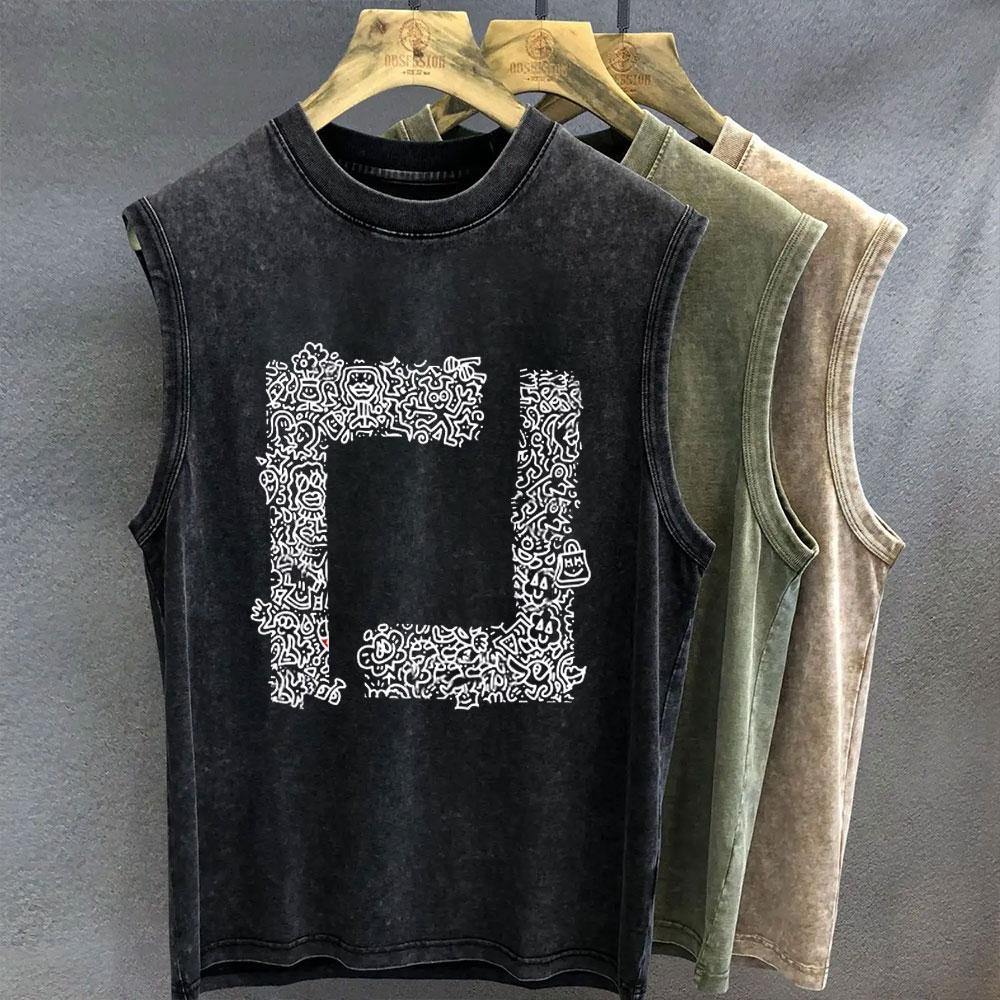 

Винтажный выстиранный жилет оверсайз без рукавов с графикой треснутого глаза, летние мужские майки, женская одежда для спортзала Y2k, лето 3XL