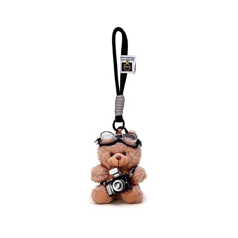 Pilot Bear Plush Keychain Doll Pendant With Flashing Camera For Kids Collectors