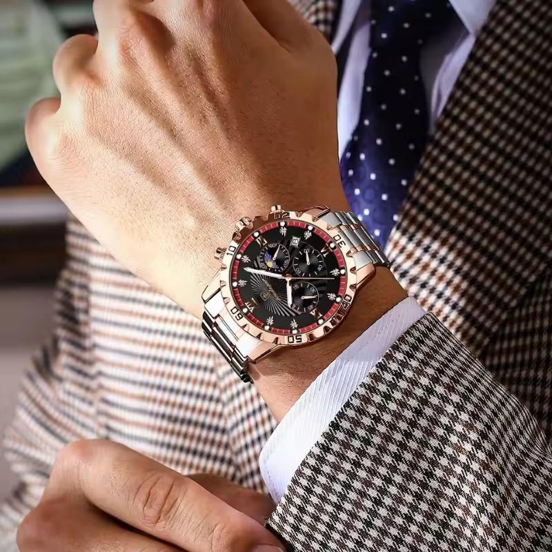 POEDAGAR Luxury Military Watch For Men Waterproof Luminous Chronograph Date Wristwatch Stainless Steel Quartz Watches